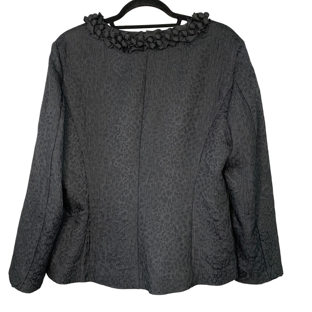 Chicos Black Textured Ruffle Collar‎ Jacket Size 2(12) L Evening Casual - Picture 2 of 10